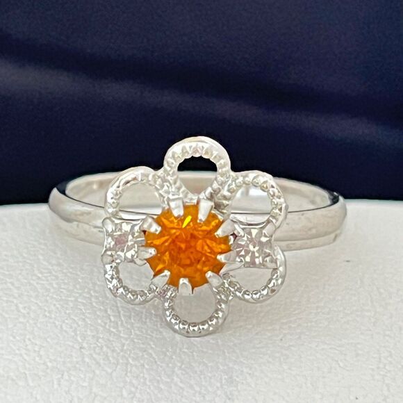 Vintage Ring Silver Tone Orange Rhinestone Mid Century Modern 4I - Picture 1 of 3
